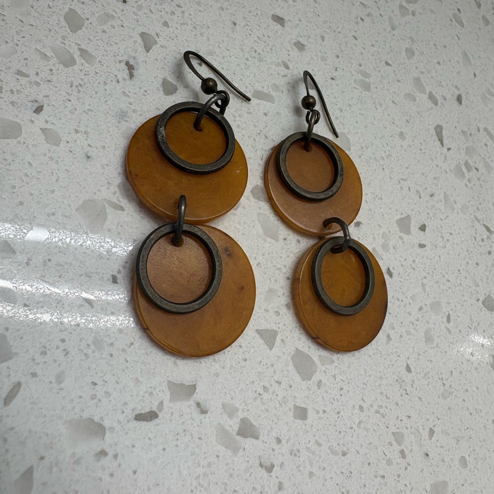 Retro Burnt Orange Circular Drop Earrings